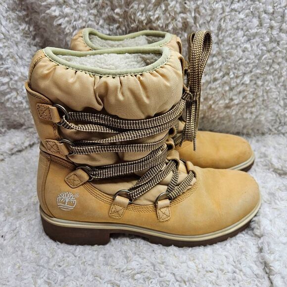 Timberland Winter‎ Tim's in Wheat Leather Sherpa lined Laceup boots sz 9 - Picture 2 of 10